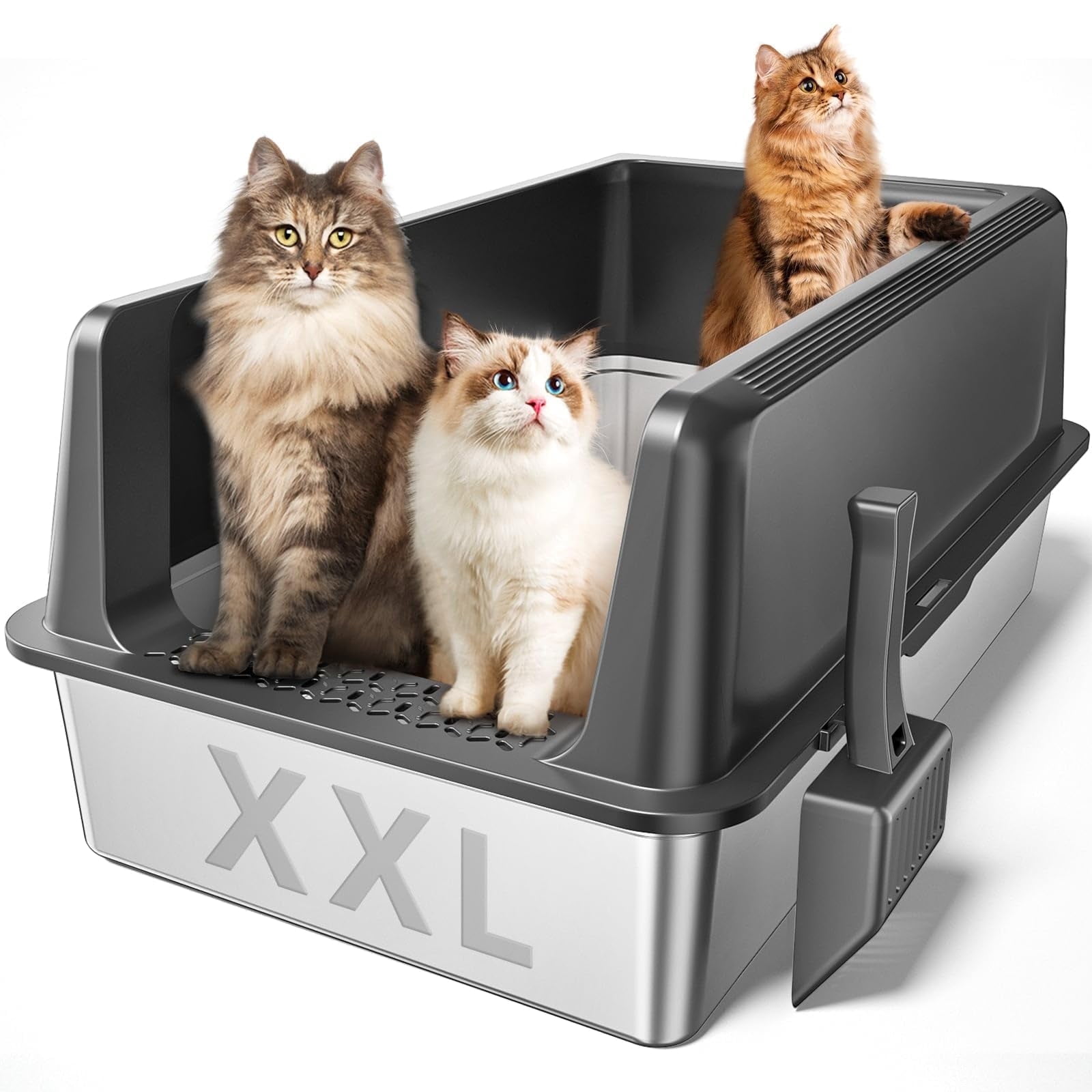 Stainless Steel Litter Box, One Pix Extra Large Cat Litter Boxes 27.8 ...