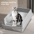 thumbnail image 1 of Stainless Steel Litter Box, Semi Enclosed High Side Cat Litter Box, Top Entry Litter Boxs for Senior Cats, Leak-Proof, Non-Sticky, Ideal for Indoor Cats Kitten, Gray/L, 1 of 6
