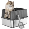 thumbnail image 1 of Stainless Steel Litter Box Small, Kitten Litter Box with High Sides 17" L x 13.3" W x 11.8" H, Metal Kitty Litter Box Easy to Clean, Non Sticky Bottom, Odor-Free, Dark Grey, 1 of 11