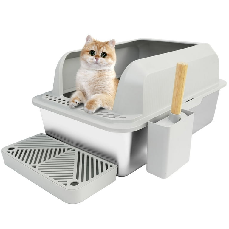 24"x16"x12"Stainless Steel Open Top Cat Litter Box, Removable Metal  High-Sided Cat Litter Tray with Raised Sides & Step Design, Non-Stick, Easy  to ...
