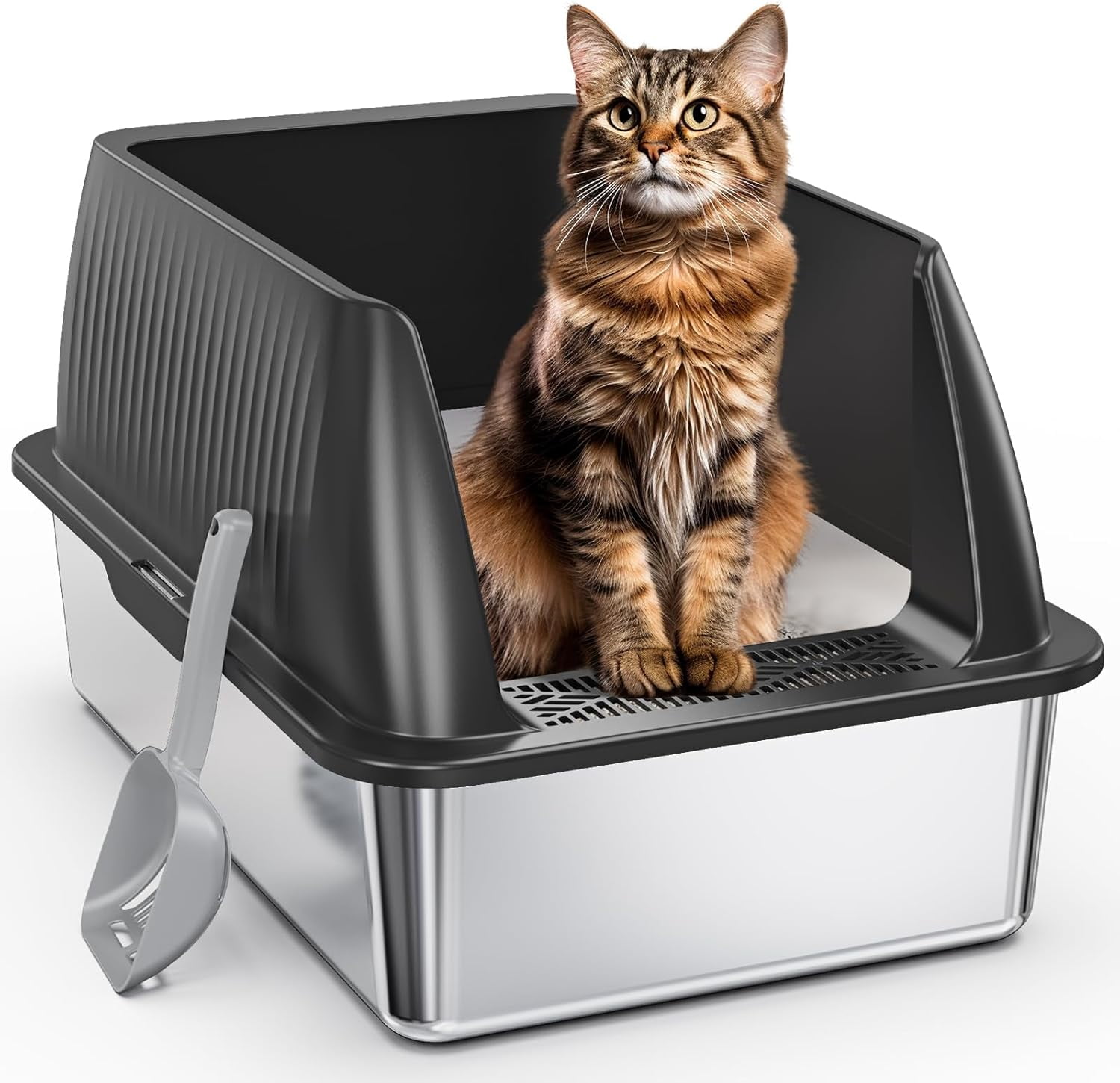 Stainless Steel Litter Box,XL Metal Litter Box with Lid,High Side Cat