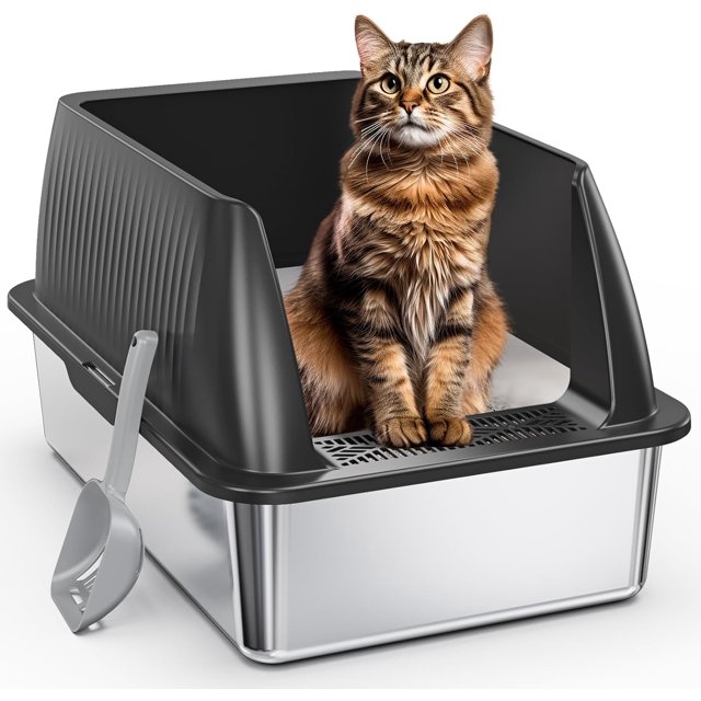 Stainless Steel Litter Box,XL Metal Litter Box with Lid,High Side Cat