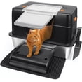 thumbnail image 1 of Stainless Steel Litter Box, XL Side Entry Extra Large Litter Box with Lid for Big Cats & Kitty, Removable Enclosed Metal Cat Pan with High Sided Enclosure, Scoop, Mat, Footboard (Black), 1 of 9
