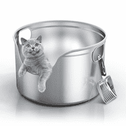 TIUUBT Extra Large Stainless Steel Litter Box for Large Cats, 17.7" Round Metal Cat Litter Box with 12.5" High Sides, One-Piece Leak-Resistant Litter Pan with Stainless Steel Scoop