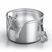TIUUBT Extra Large Stainless Steel Litter Box for Large Cats, 17.7" Round Metal Cat Litter Box with 12.5" High Sides, One-Piece Leak-Resistant Litter Pan with Stainless Steel Scoop