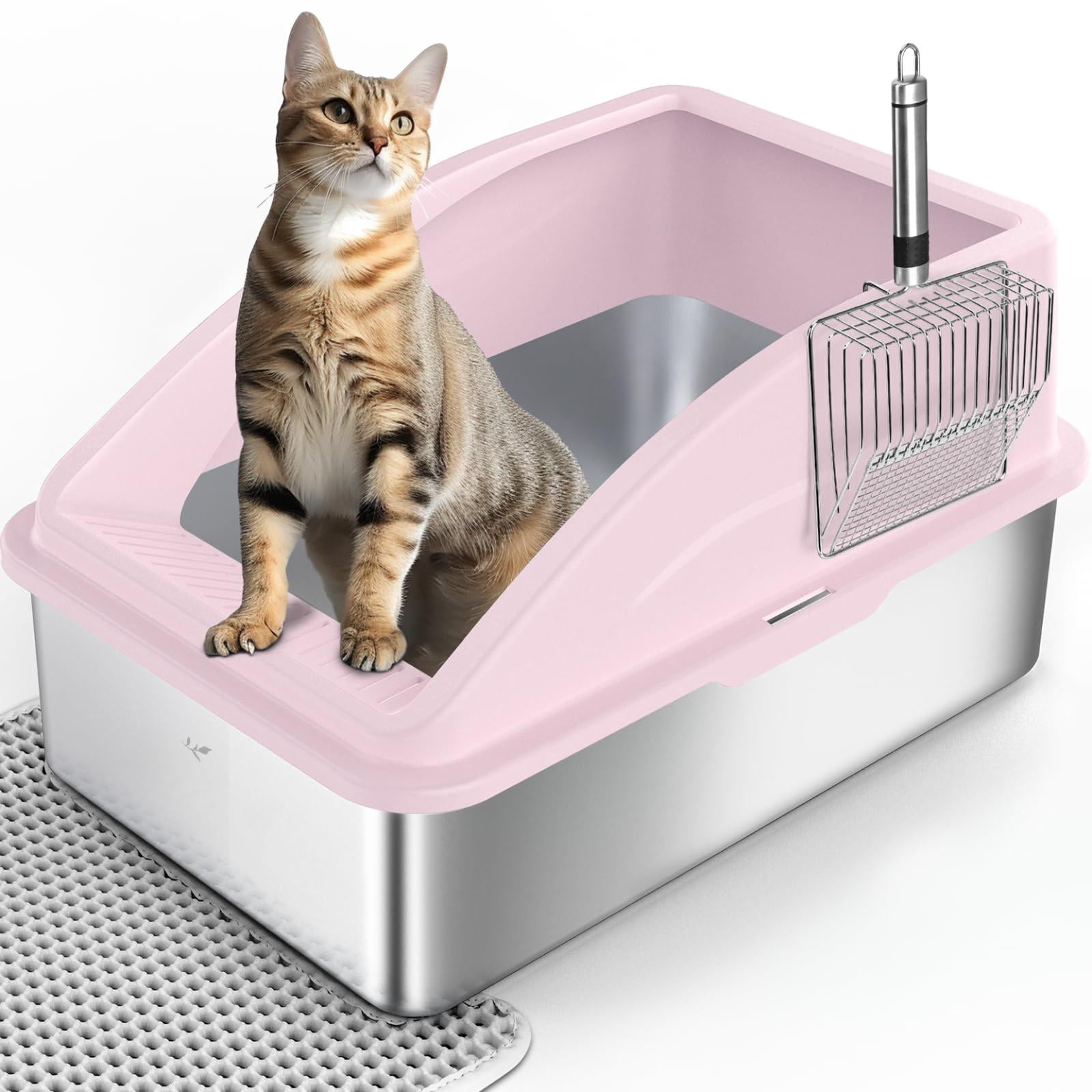 Stainless Steel Cat Litter Box X-Large Cute Pink Enclosed with Lid