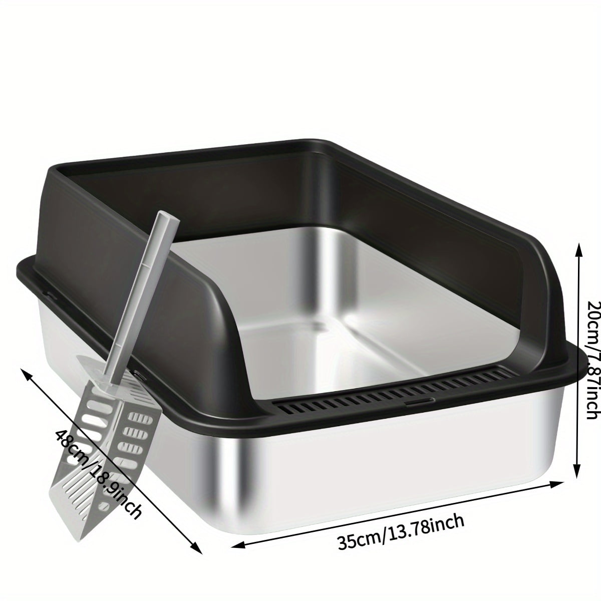 Stainless Steel Litter Box for Cats, Medium & Large Metal Litter Pan with High Walls, Non-Stick, Anti-Leak, Easy Clean Indoor  Toilet Tray with Scoop
