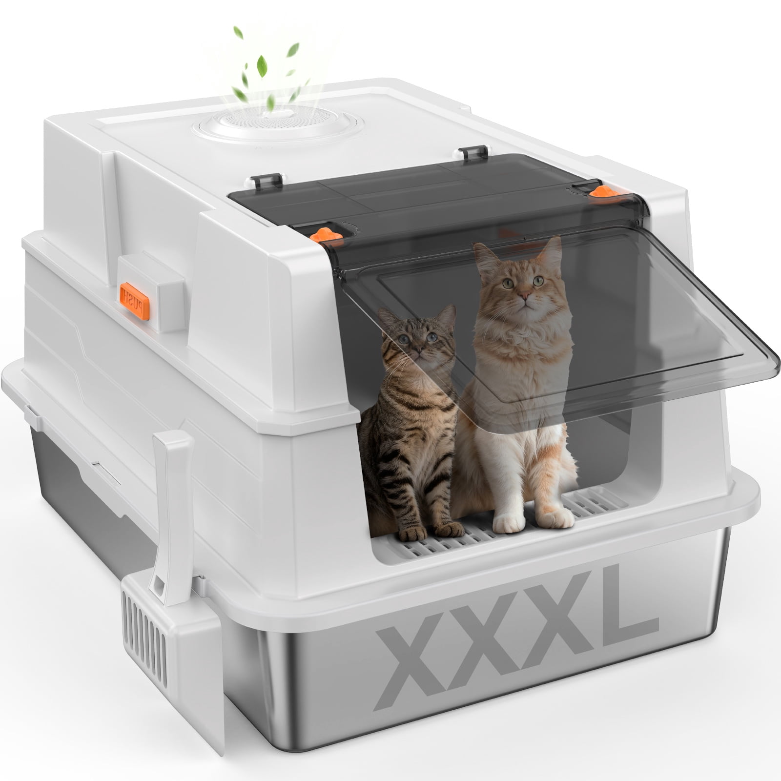 XXXL Cat Litter Box, Giant Enclosed Cat Litter Boxes for Big Cats, Extra Large Litter Box for Multiple Cats, Metal Cat Litter Box with Scoop, Silver Gary