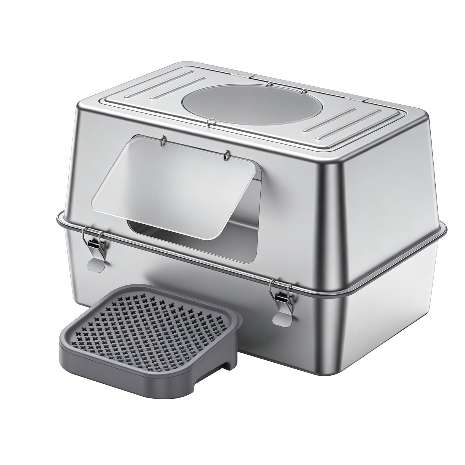 Stainless Steel Litter Box with Lid, Fully Enclosed Metal Cat Litter Box, Leak-Proof, Clumping Litter for Large, Multi-Cats