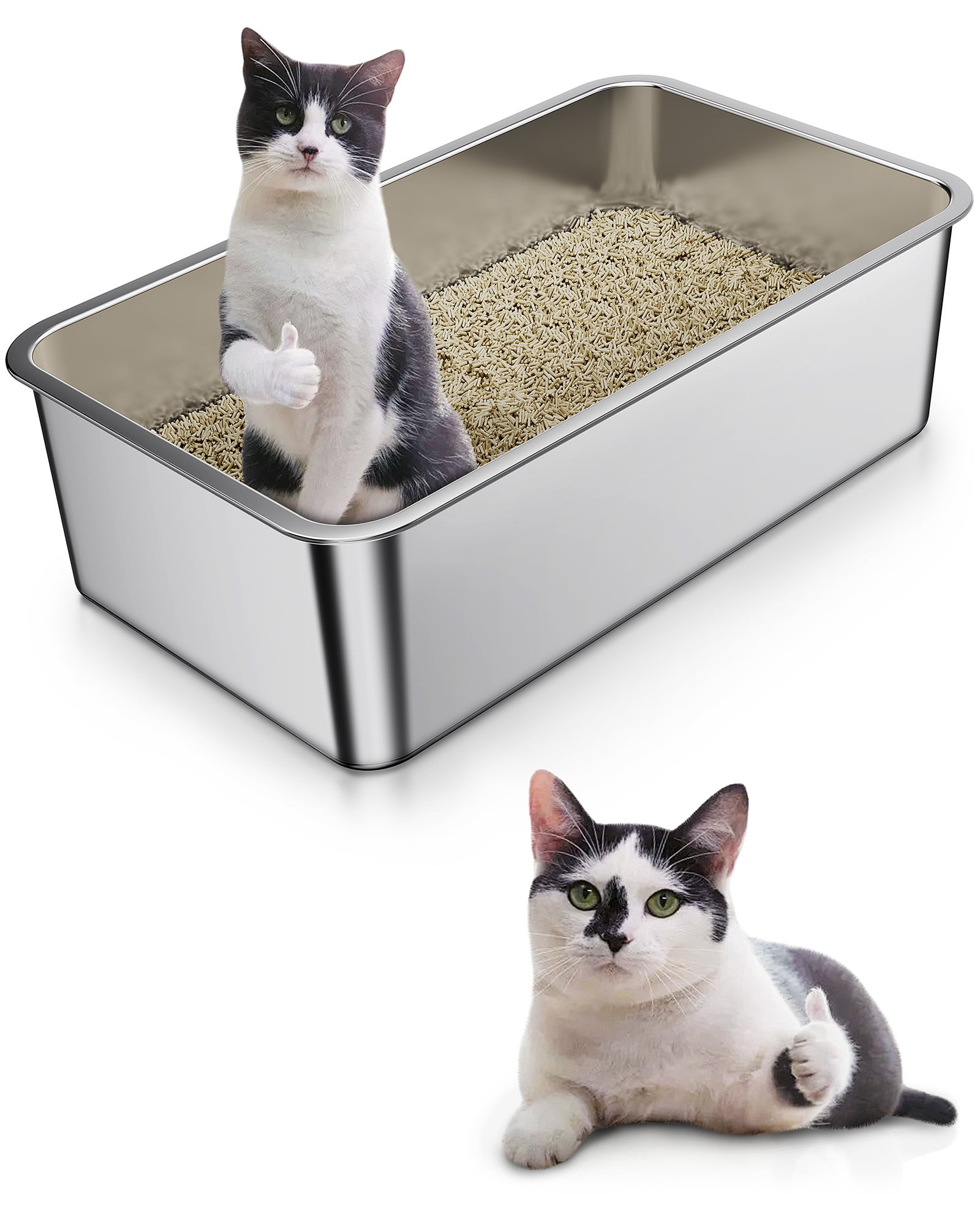Extra Large Stainless Steel Litter Box, Bug Hull High Sided Metal Litter Pan, Ordor Control