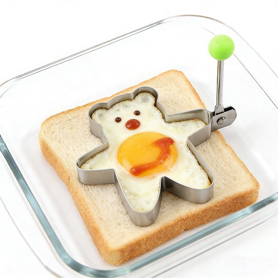 Stainless Steel Little Bear Egg Shaper – Fried Egg, Pancake, Omelette Mold with Handle, Easy Release Cooking Tool for Quick Breakfast
