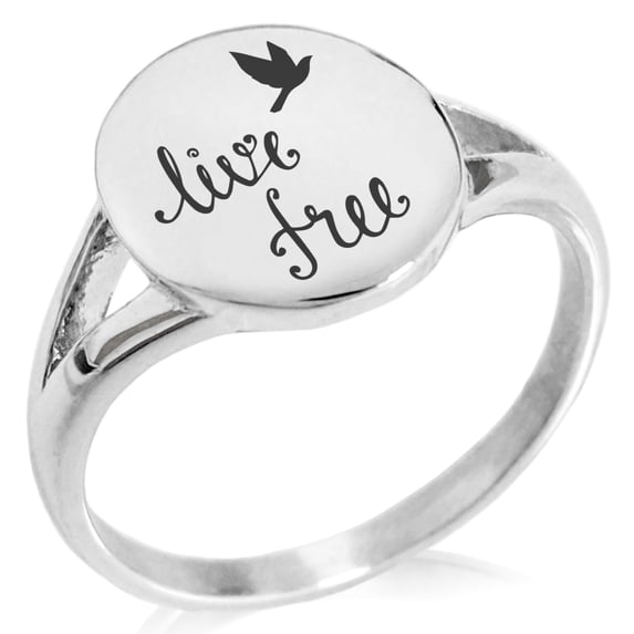 Stainless Steel Live Free Minimalist Oval Top Polished Statement Ring