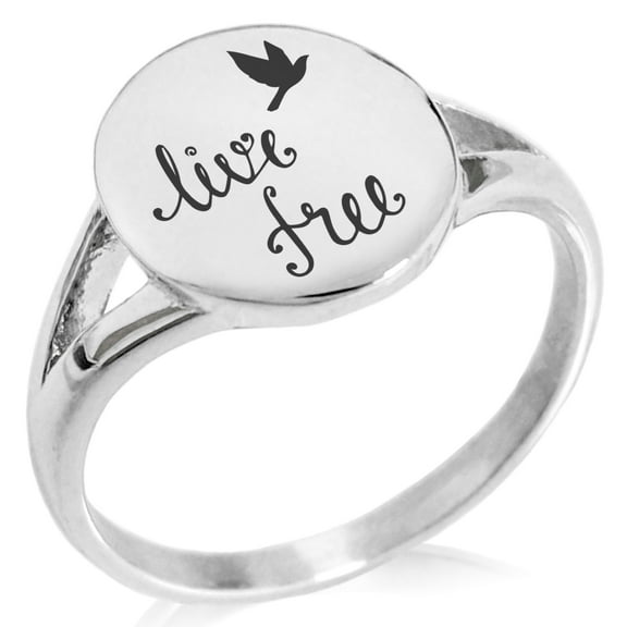 Stainless Steel Live Free Minimalist Oval Top Polished Statement Ring