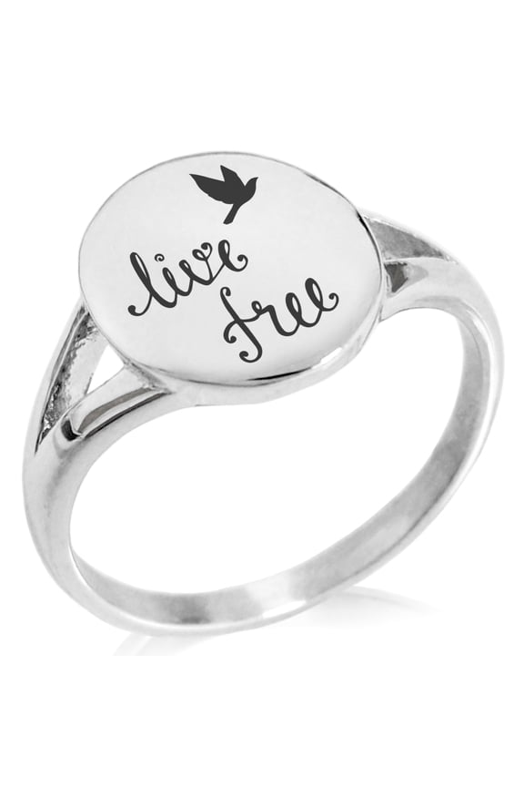 Stainless Steel Live Free Minimalist Oval Top Polished Statement Ring