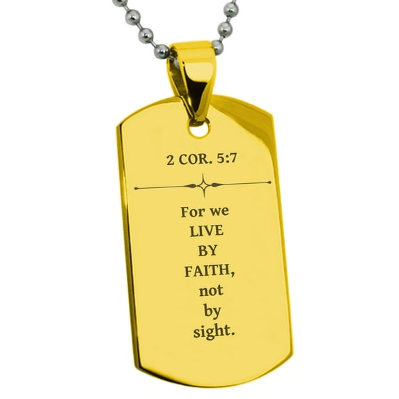 Stainless Steel Live by Faith 2 Corinthians 5:7 Dog Tag Pendant Necklace