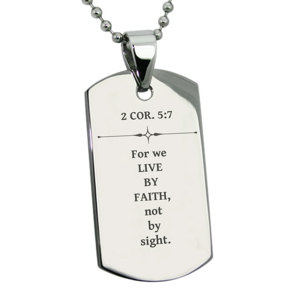Stainless Steel Live by Faith 2 Corinthians 5:7 Dog Tag Pendant Necklace