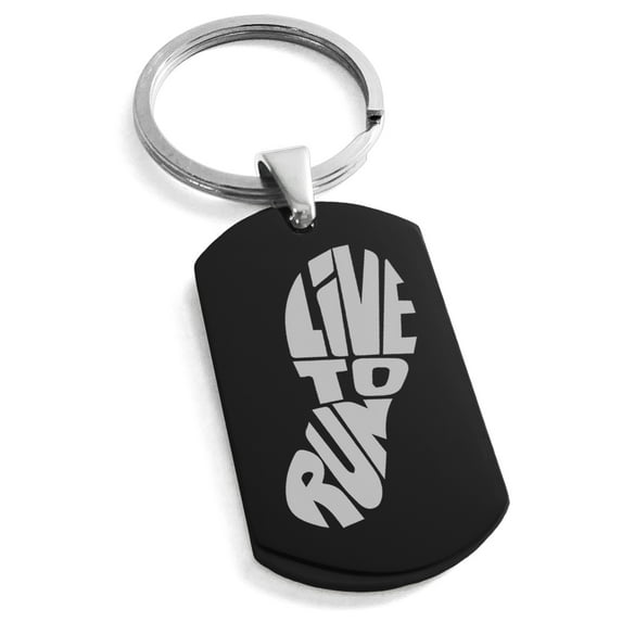 Tioneer Stainless Steel Live to Run Engraved Dog Tag Keychain Keyring
