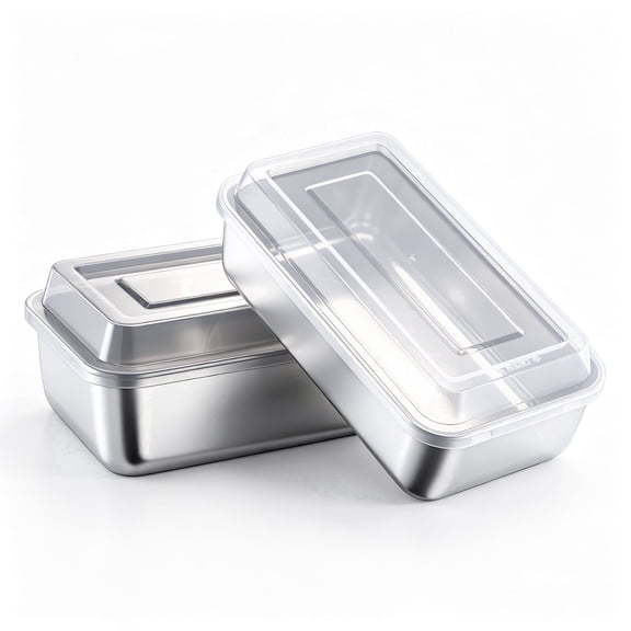 Vesteel Stainless Steel Loaf Pan Set of 2, 9”x 5” Baking Toast Bread Pans with Airtight Lids, Rectangle Meatloaf Tin for Homemade Brownies Sourdough Banana Cake, Oven & Dishwasher Safe, Non Toxic