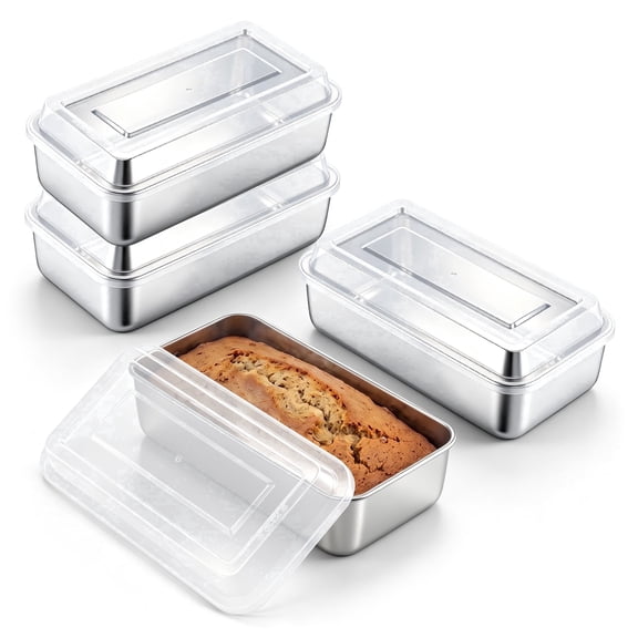 Vesteel Stainless Steel Loaf Pan Set of 4, 9”x 5” Baking Toast Bread Pans with Airtight Lids, Rectangle Meatloaf Tin for Homemade Brownies Sourdough Banana Cake, Oven & Dishwasher Safe, Non Toxic