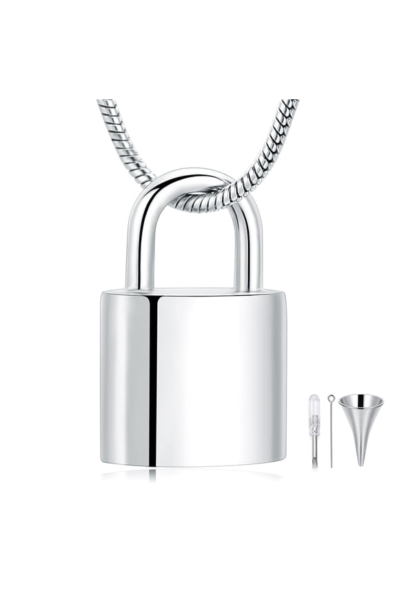 Stainless Steel Lock Urn Pendant Cremation Jewelry for Ashes Urn Necklace Lockets for Ashes Keepsake Memorial Jewelry