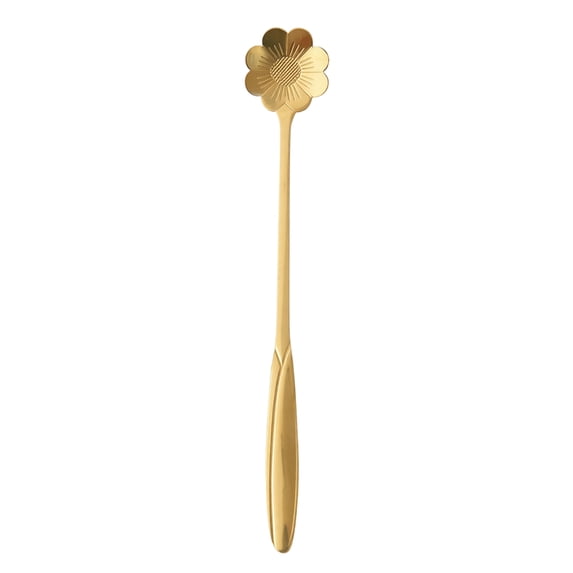 Stainless Steel Long Handle Coffee Spoon, Flower Shaped Gold Dessert Stirring Spoon For Tea, Drink, 1 Piece