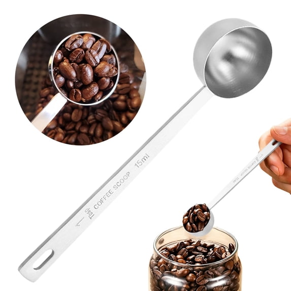 Stainless Steel Long Handle Graduated Measuring Spoon, Dual 15ml / 30ml Capacity Coffee & Spice Scoop, Durable Multipurpose Kitchen Baking Measuring Tool