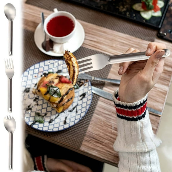 Stainless Steel Long-Handled Camping Utensil | Extra Long Coffee Stirring Spoon Fork | Lightweight Portable Outdoor Dessert Spoon | Rust Resistant Easy Clean | 1 Piece