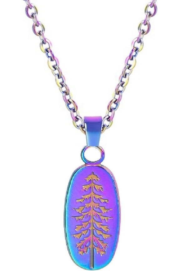Stainless Steel Long Oval Shaped Pine Tree Style Wedding Party Pendant Necklace