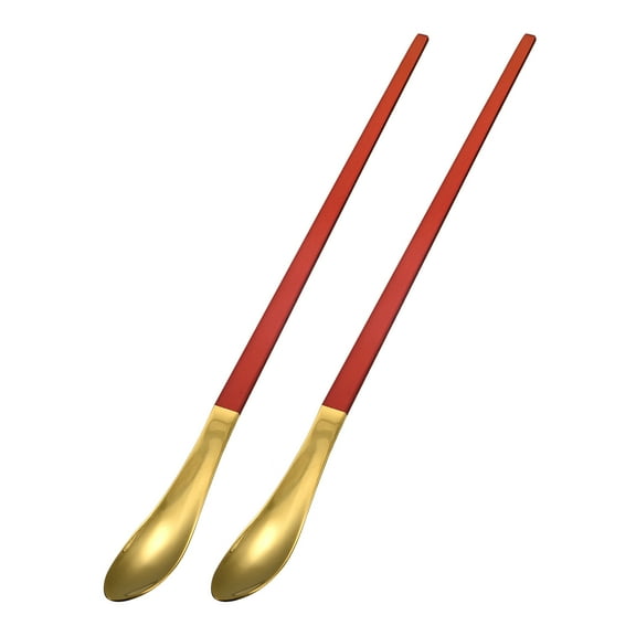 Stainless Steel Long Stirring Spoon, 2Pack 10-Inch Coffee Stir Sticks for Party Bar Restaurant(Gold Red)