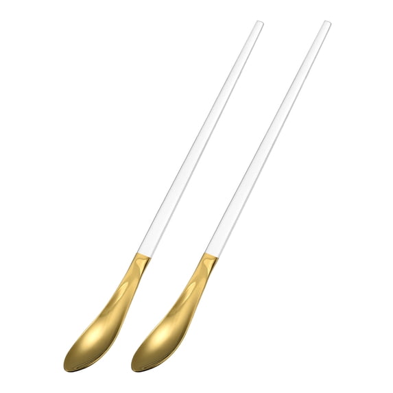 Stainless Steel Long Stirring Spoon, 2Pack 10-Inch Coffee Stir Sticks for Party Bar Restaurant(Gold White)