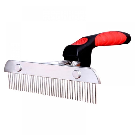 Stainless Steel Long Tooth Pet Rake Brush, Deshedding Tool for Large Dogs, Beauty Comb for Husky, German Shepherd, Golden Retriever, Detangling, Shed Control, Black & Red, 1 Piece