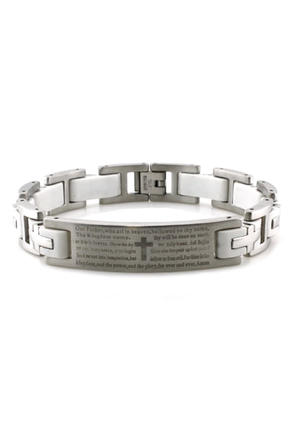 Stainless Steel Biker White Rubber Link Bracelet
