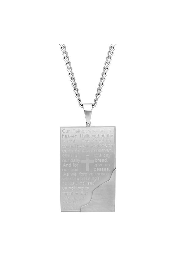 Stainless Steel Lord's Prayer Curved Tablet Pendant Necklace