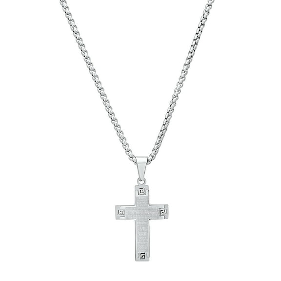 Stainless Steel Lord's Prayer Engraved Cross Necklace