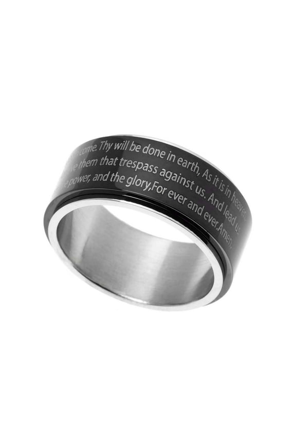 Stainless Steel Lord's Prayer Engraved Spinner Ring - Religious Faith Jewelry Gift for Men and Women size 6