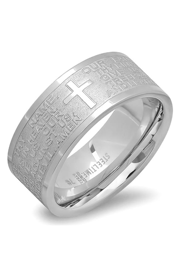 Stainless Steel Lords Prayer Band Ring In English- Size - 12