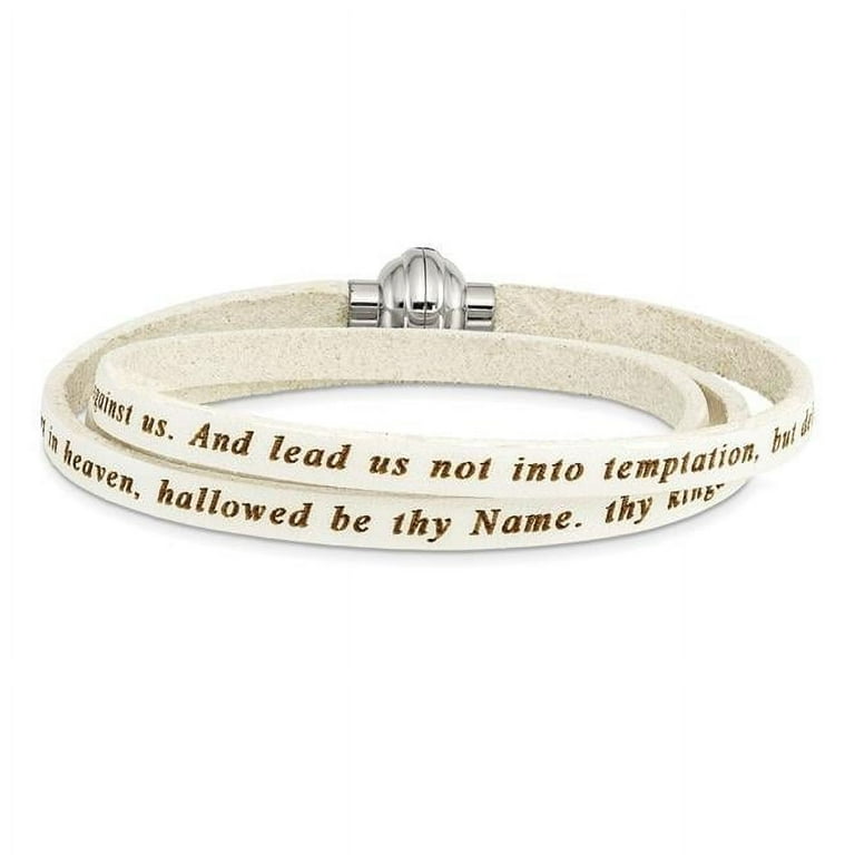 Stainless Steel Lord's Prayer Black Leather Wrap 21 Inch Bracelet Stainless Steel Lord's Prayer Black Leather Wrap 21 Inch Bracelet