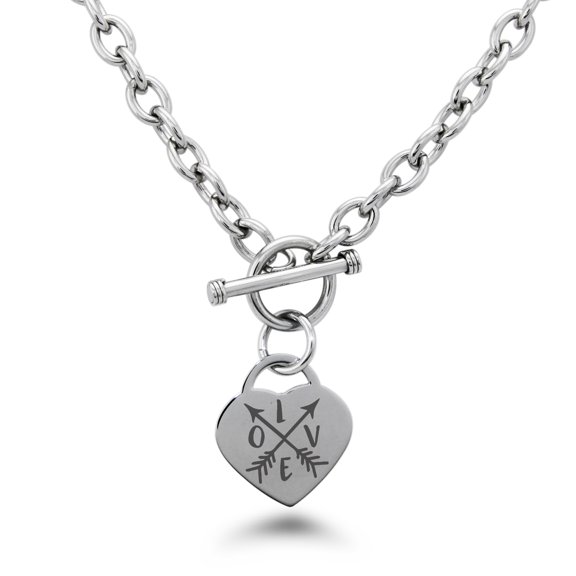 Stainless Steel Love Arrow Compass Heart Charm Bracelet, Necklace, or Set