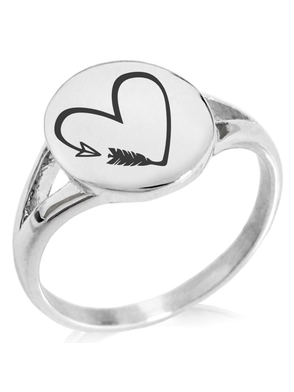 Stainless Steel Love Arrow Heart Minimalist Oval Top Polished Statement Ring