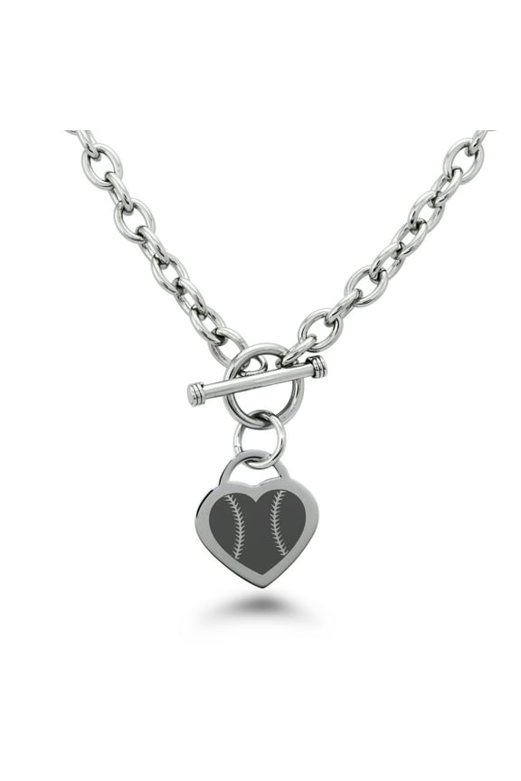 Stainless Steel Love Baseball Heart Heart Charm Bracelet, Necklace, or Set