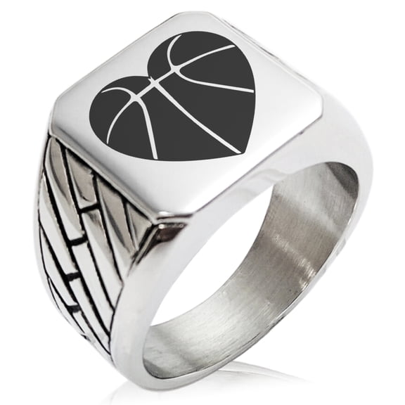 Stainless Steel Love Basketball Heart Geometric Pattern Biker Style Polished Ring