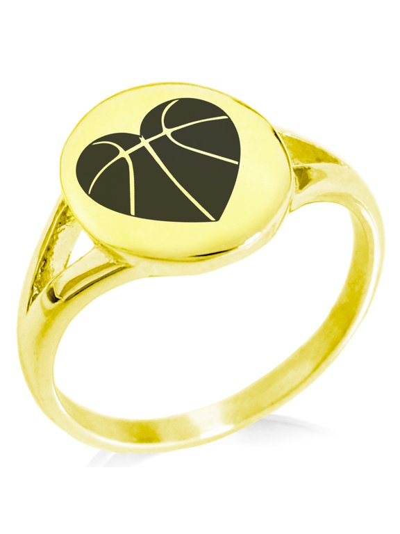 Stainless Steel Love Basketball Heart Minimalist Oval Top Polished Statement Ring