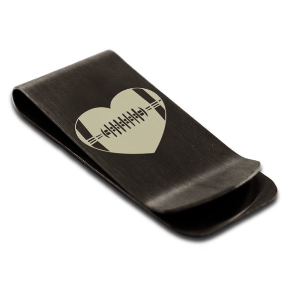 Tioneer Stainless Steel Love Football Heart Engraved Money Clip Credit Card Holder