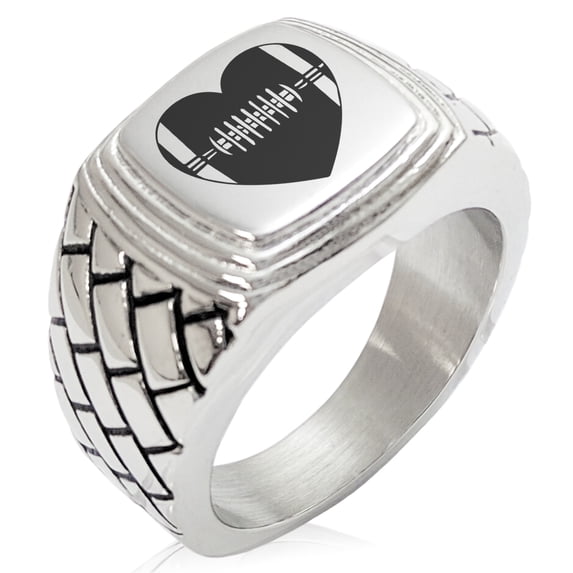 Stainless Steel Love Football Heart Geometric Pattern Step-Down Biker Style Polished Ring