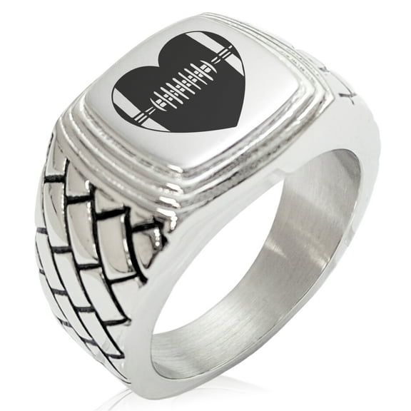 Stainless Steel Love Football Heart Geometric Pattern Step-Down Biker Style Polished Ring