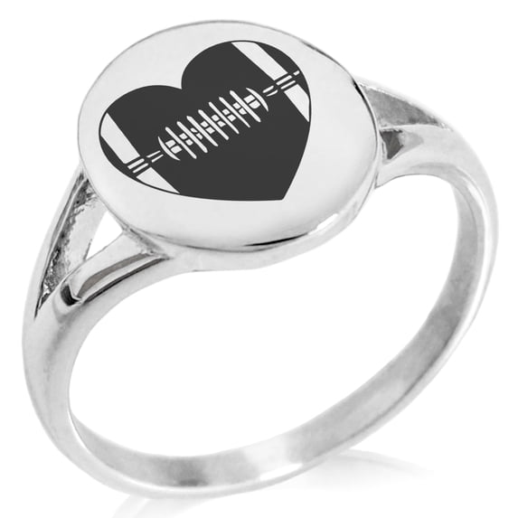 Tioneer Stainless Steel Love Football Heart Minimalist Oval Top Polished Statement Ring