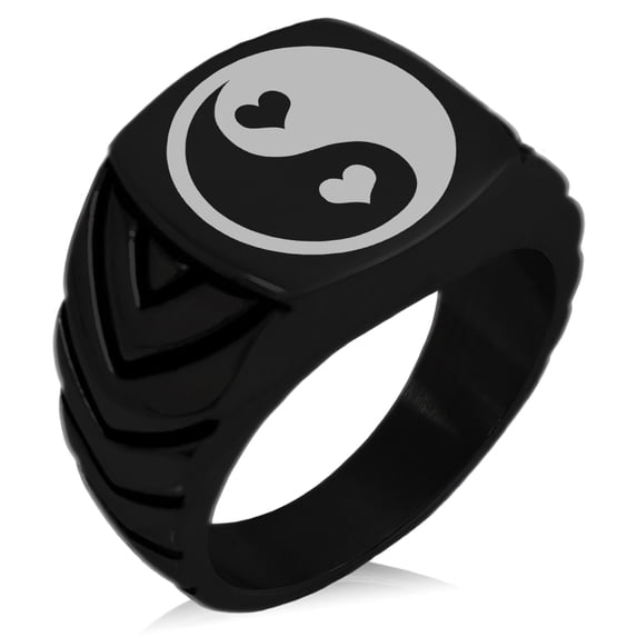 Stainless Steel Love Heart Yin Yang Chevron Pattern Biker Style Polished Ring
