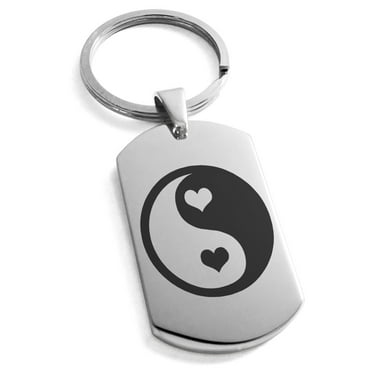 Tioneer Stainless Steel Love Heart Yin Yang Engraved Dog Tag Celtic Keychain Keyring