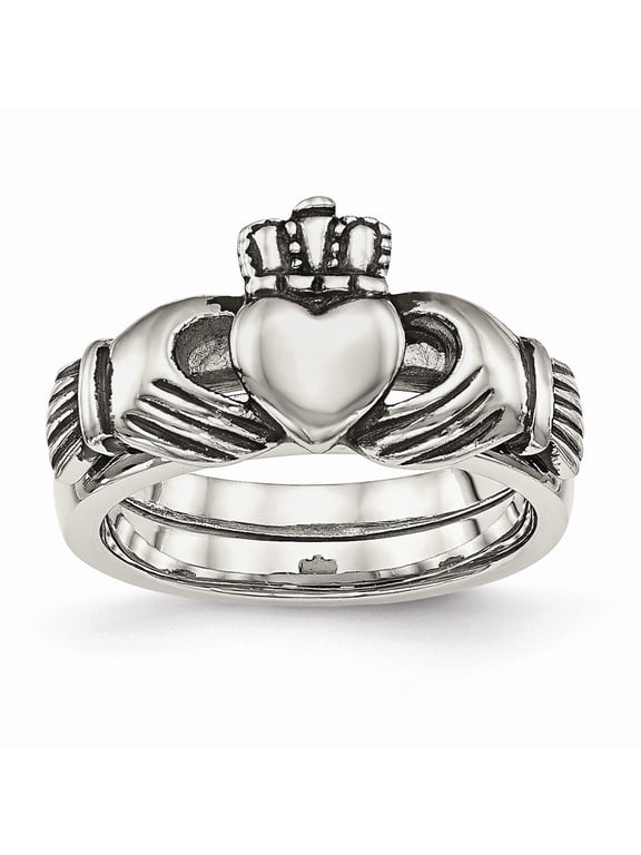 Stainless Steel Love; Loyalty; Friendship Claddagh Double Hinged Ring Size: 6; for Adults and Teens; for Women and Men