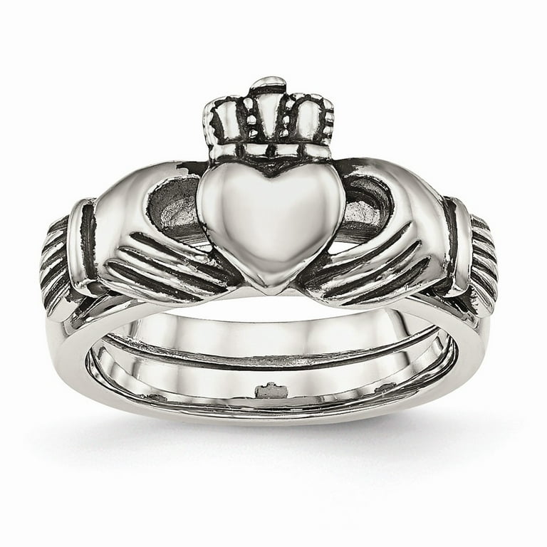 Stainless Steel Love, Loyalty, Friendship Claddagh Double Hinged Ring Stainless Steel Love, Loyalty, Friendship Claddagh Double Hinged Ring